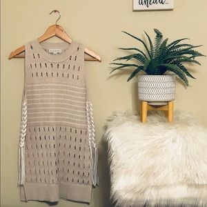 White + Warren Sleeveless Lace Up Cotton Tunic